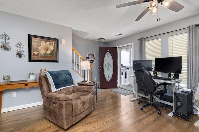 1294 Victorian Village Dr, Harrisonburg, VA 22802 - office with visible vents, wood finished floors, baseboards, and ceiling fan
