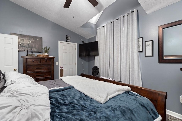 1294 Victorian Village Dr, Harrisonburg, VA 22802 - bedroom with visible vents, baseboards, lofted ceiling, and ceiling fan