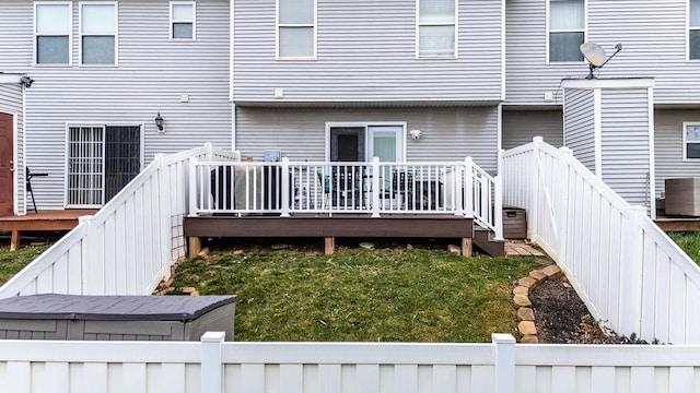 1294 Victorian Village Dr, Harrisonburg, VA 22802 - wooden terrace featuring cooling unit, fence, and a lawn