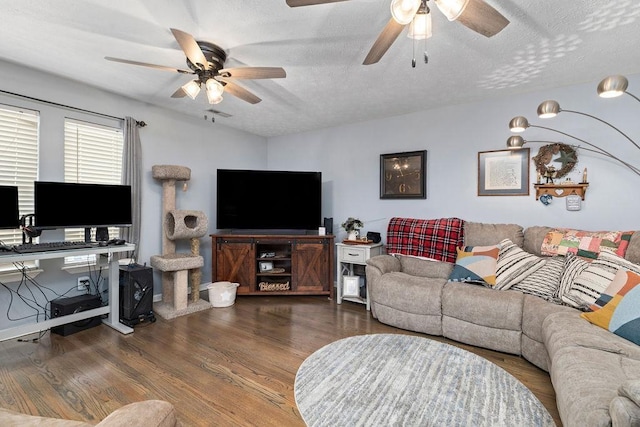 1294 Victorian Village Dr, Harrisonburg, VA 22802 - living area with ceiling fan, a textured ceiling, and wood finished floors