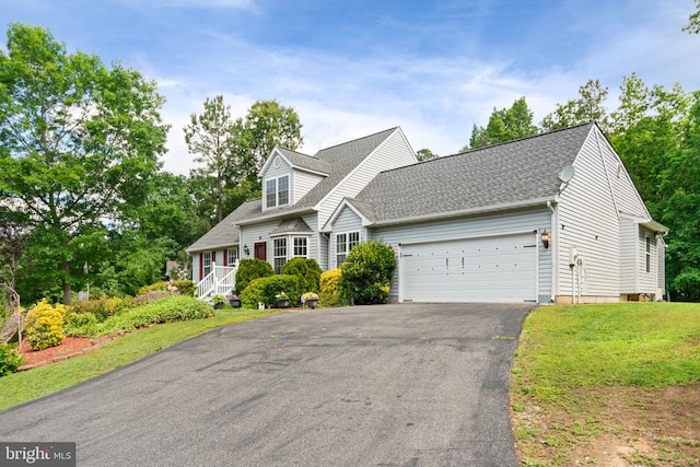 4117 Dartmoor Ct, Fredericksburg, VA 22408 - cape cod house with an attached garage, asphalt driveway, a front yard, and roof with shingles