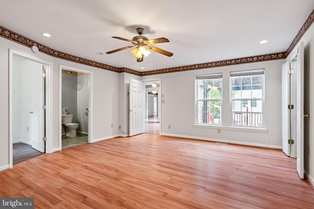 4117 Dartmoor Ct, Fredericksburg, VA 22408 - unfurnished bedroom with light wood-style floors, baseboards, recessed lighting, ensuite bath, and crown molding
