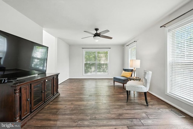 6205 Patrician Ct, Fredericksburg, VA 22407 - living area featuring ceiling fan and dark wood-style floors
