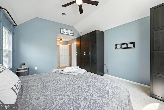 6205 Patrician Ct, Fredericksburg, VA 22407 - carpeted bedroom with vaulted ceiling, a closet, and a ceiling fan