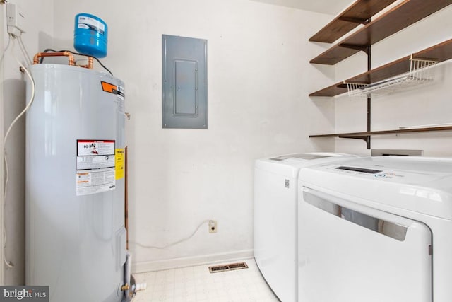 307 Butternut Dr, Fredericksburg, VA 22408 - laundry area featuring washer and clothes dryer, water heater, electric panel, and tile patterned floors