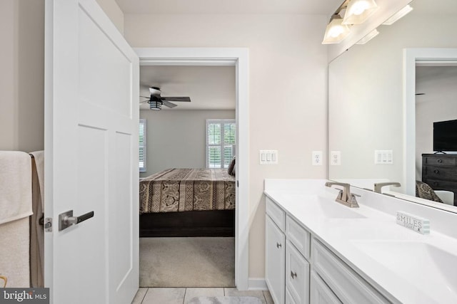 8859 Marlow Dr, Spotsylvania, VA 22551 - bathroom featuring ensuite bathroom, double vanity, a ceiling fan, and tile patterned flooring