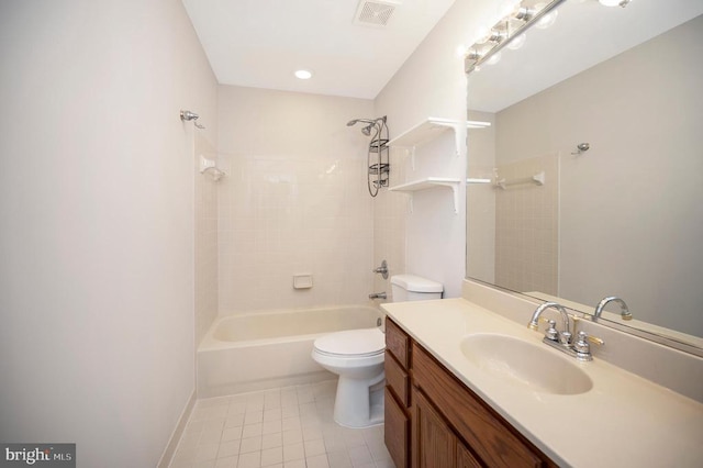 bathroom with toilet, tile patterned flooring, vanity, and tub / shower combination