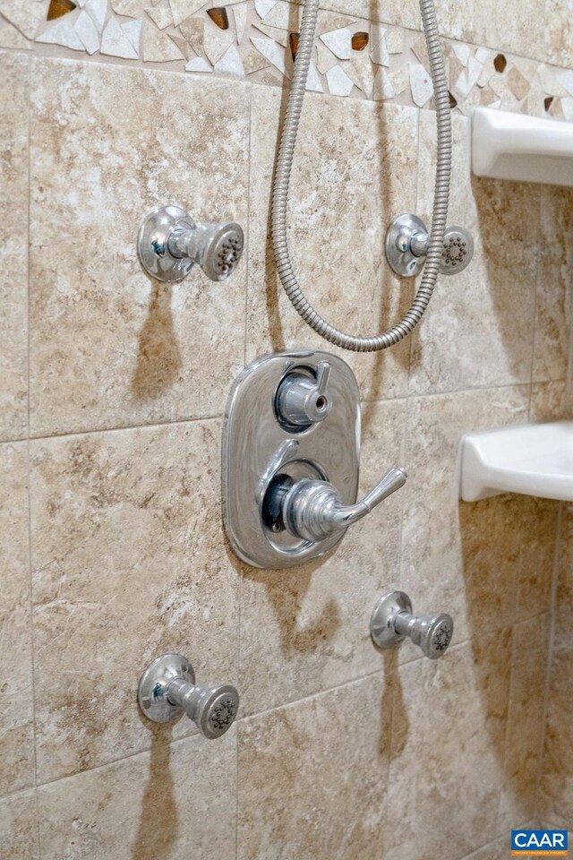 interior details featuring tiled shower