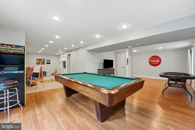 19254 Mabel Ct, Culpeper, VA 22701 - rec room with recessed lighting, light wood finished floors, pool table, and baseboards