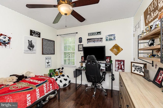 4511 Cornwall Ct, Fredericksburg, VA 22408 - bedroom featuring dark wood-style floors, a desk, and a ceiling fan