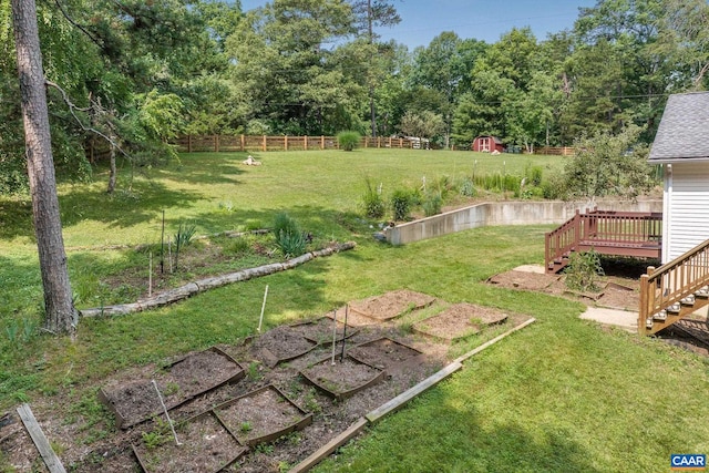 3615 Doctors Xing, Charlottesville, VA 22911 - view of yard with a wooden deck, stairs, and a shed