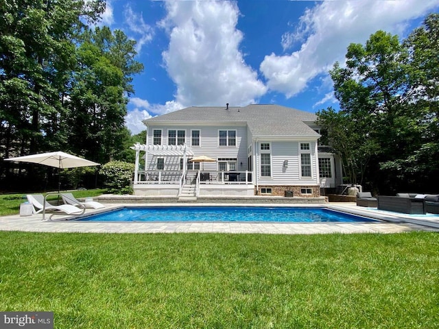 11220 Chivalry Chase Ln, Spotsylvania, VA 22551 - back of house with a pergola, an outdoor pool, outdoor lounge area, and a yard