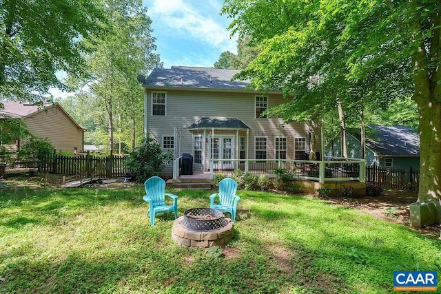 895 Jefferson Dr, Palmyra, VA 22963 - rear view of house with an outdoor fire pit and a wooden deck
