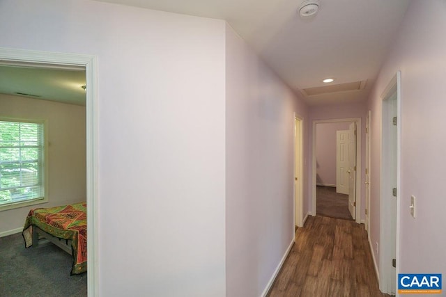 895 Jefferson Dr, Palmyra, VA 22963 - hall featuring baseboards, attic access, wood finished floors, and recessed lighting