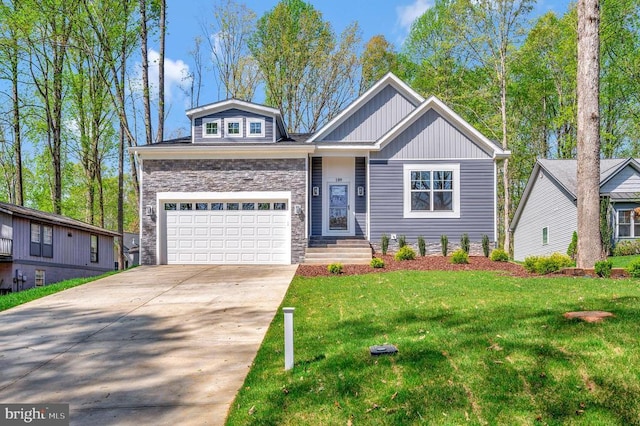 112 Edgehill Dr, Locust Grove, VA 22508 - view of front of property featuring stone siding, driveway, a front yard, and board and batten siding