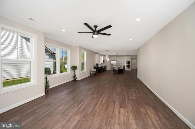 112 Edgehill Dr, Locust Grove, VA 22508 - living room featuring dark wood-type flooring, a ceiling fan, and recessed lighting