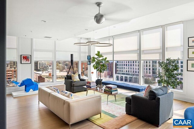 218 Water St W Unit 705, Charlottesville, VA 22902 - living room featuring floor to ceiling windows, a wealth of natural light, and wood finished floors