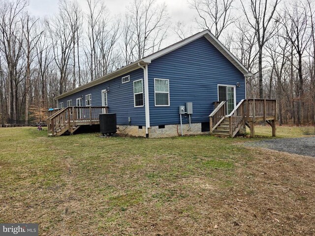 14511 Antler Rd, Fredericksburg, VA 22407 - view of side of home featuring crawl space, a deck, stairway, and a yard