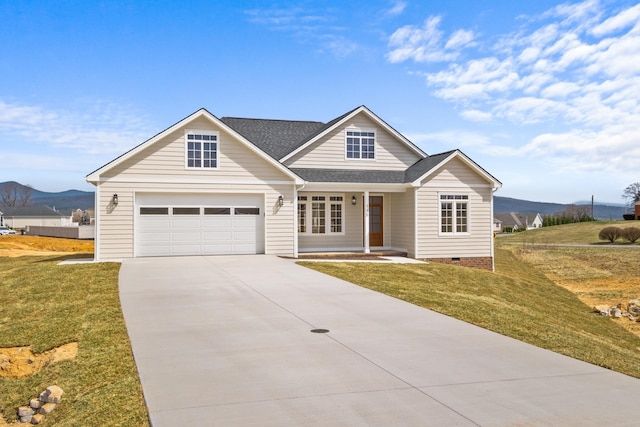 135 Radnor Ct, Rockingham, VA 22801 - craftsman inspired home featuring a porch, a front lawn, a mountain view, and driveway