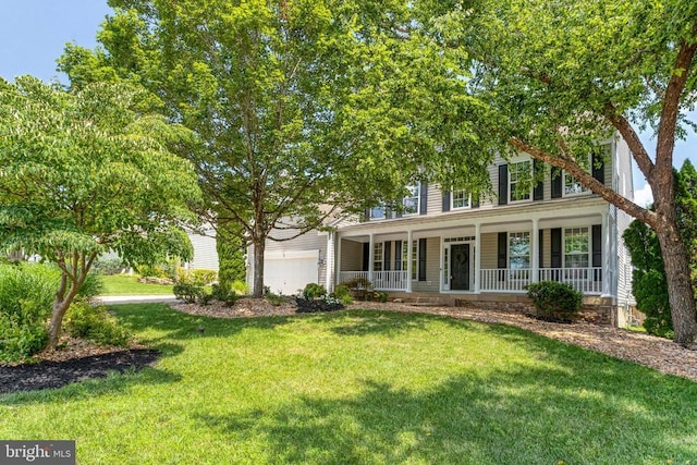 11211 Spring Meadow Blvd, Fredericksburg, VA 22407 - view of front of property featuring covered porch, a front lawn, and an attached garage