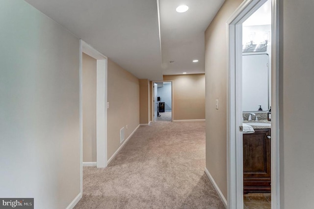 11211 Spring Meadow Blvd, Fredericksburg, VA 22407 - hall featuring light colored carpet and recessed lighting