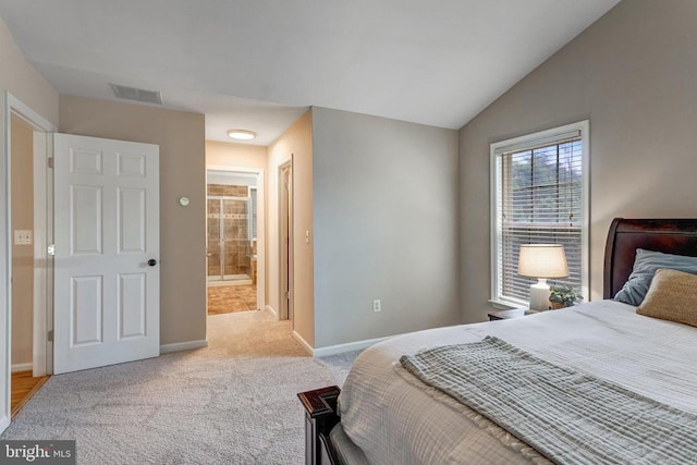 11211 Spring Meadow Blvd, Fredericksburg, VA 22407 - bedroom featuring carpet floors, vaulted ceiling, and ensuite bathroom