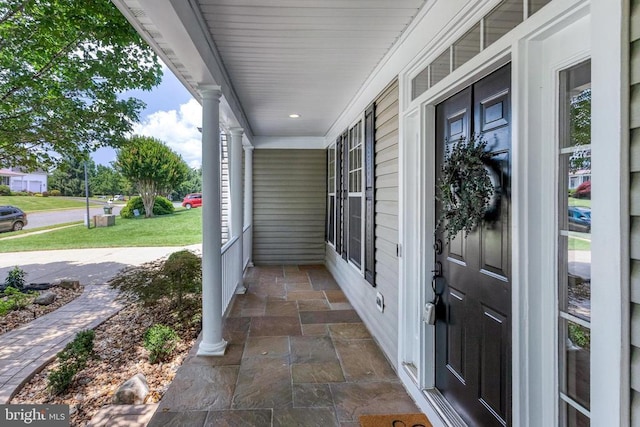 11211 Spring Meadow Blvd, Fredericksburg, VA 22407 - view of exterior entry with a porch and a lawn