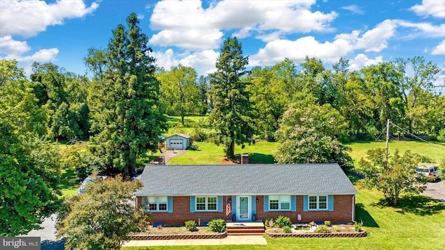148 Red Hill Rd, Orange, VA 22960 - ranch-style home with a front lawn, an outbuilding, and brick siding