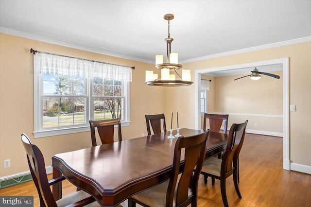 148 Red Hill Rd, Orange, VA 22960 - dining room featuring ornamental molding, baseboards, ceiling fan, and wood finished floors