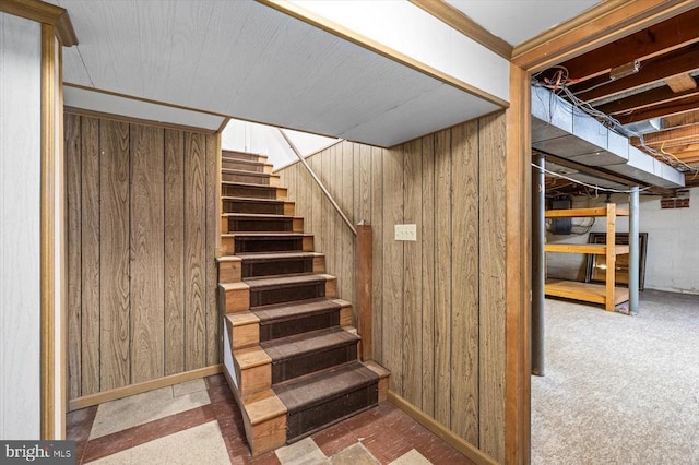 148 Red Hill Rd, Orange, VA 22960 - staircase with wood walls and baseboards