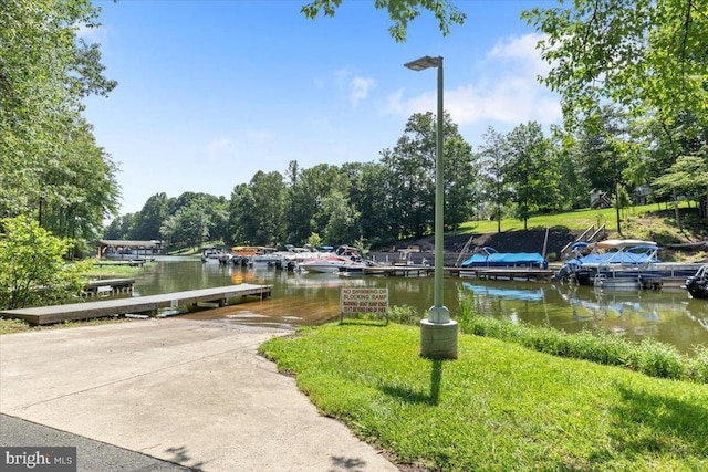 5509 Bazzanella Dr, Mineral, VA 23117 - dock area with a boat ramp, a water view, and view of scattered trees