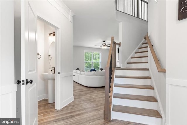 5509 Bazzanella Dr, Mineral, VA 23117 - staircase with a ceiling fan and wood finished floors