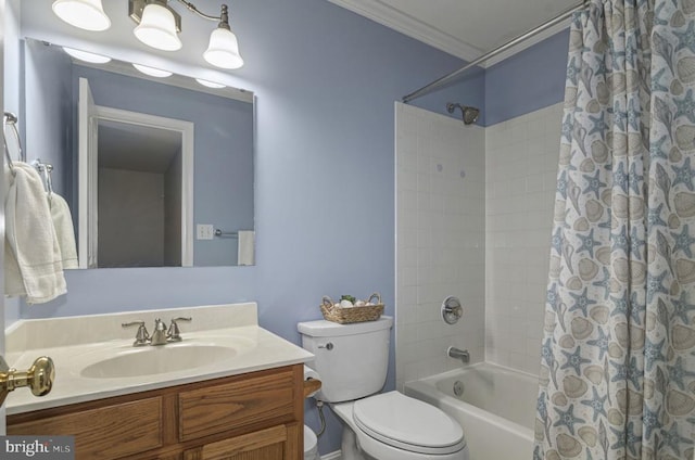 8802 Dundee Dr, Fredericksburg, VA 22408 - full bathroom featuring crown molding, shower / bath combo with shower curtain, vanity, and toilet