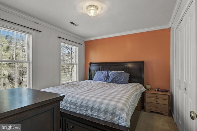 8802 Dundee Dr, Fredericksburg, VA 22408 - bedroom featuring crown molding, a closet, and carpet floors