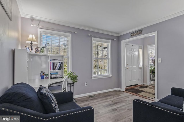 8802 Dundee Dr, Fredericksburg, VA 22408 - living room featuring ornamental molding, wood finished floors, and baseboards