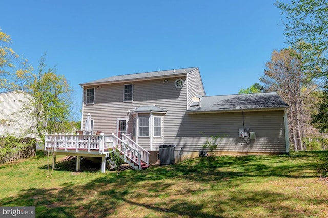 8802 Dundee Dr, Fredericksburg, VA 22408 - back of property with a deck, stairs, and a lawn