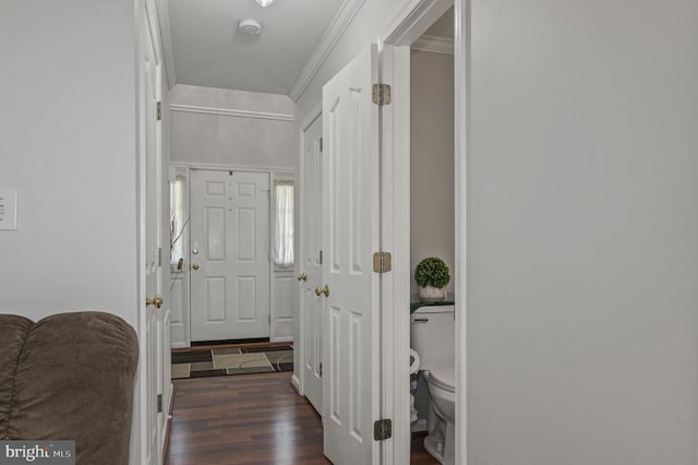 8802 Dundee Dr, Fredericksburg, VA 22408 - entrance foyer with crown molding and dark wood-style flooring