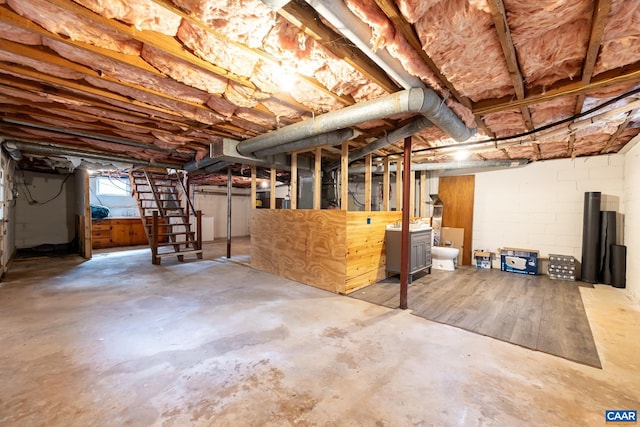 1211 River Vista Ave, Charlottesville, VA 22901 - below grade area featuring stairs and concrete block wall