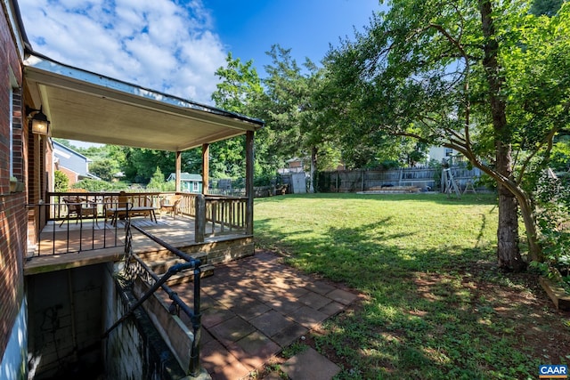 1211 River Vista Ave, Charlottesville, VA 22901 - fenced backyard with a storage shed, outdoor dining space, and a wooden deck