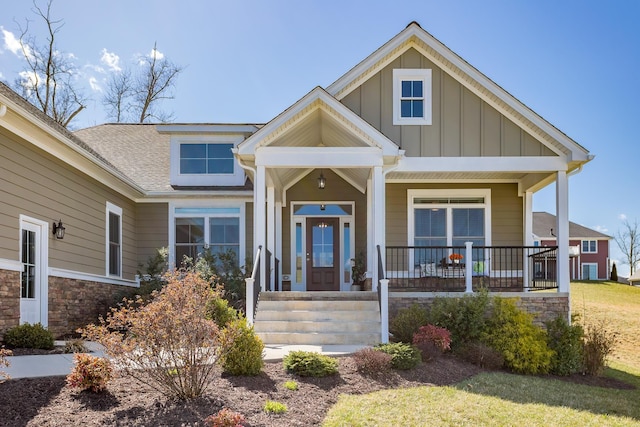 33 Silver Maple Cv, Fishersville, VA 22939 - view of front of house with board and batten siding, a porch, and roof with shingles