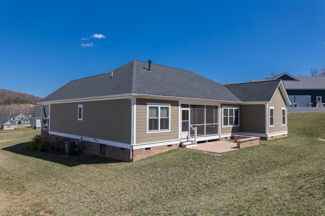 33 Silver Maple Cv, Fishersville, VA 22939 - rear view of house featuring crawl space, a lawn, roof with shingles, and central AC