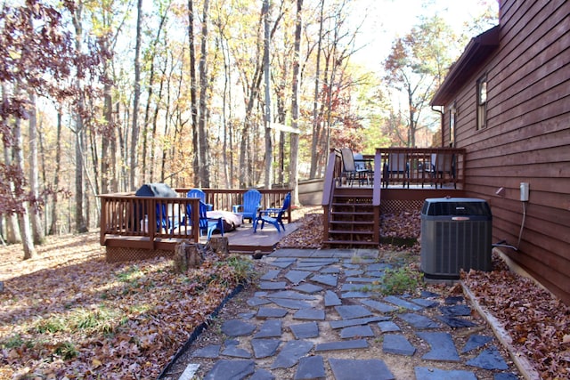 206 Pleasant Ln, Mcgaheysville, VA 22840 - view of patio featuring central AC and a wooden deck