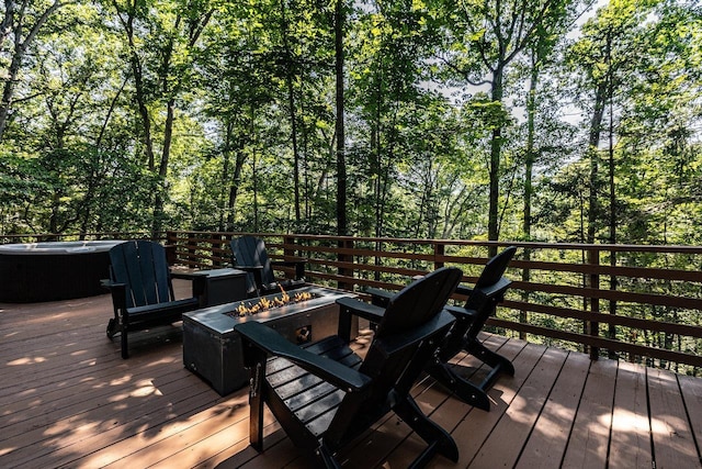 16184 Moonrise Ln, Broadway, VA 22815 - wooden terrace featuring an outdoor fire pit and a hot tub