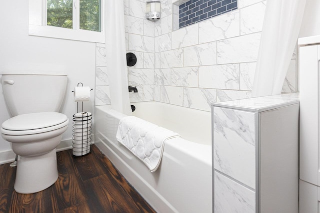 16184 Moonrise Ln, Broadway, VA 22815 - full bathroom with wood finished floors and shower / bath combo with shower curtain