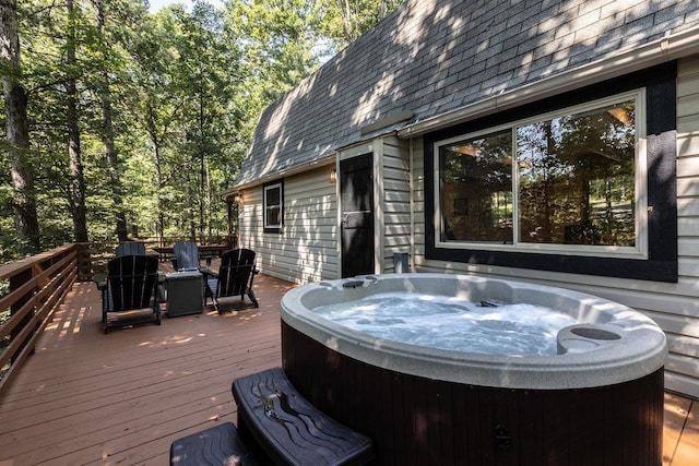 16184 Moonrise Ln, Broadway, VA 22815 - wooden terrace featuring a hot tub and grilling area