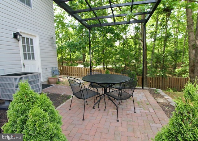 9600 Becker Ct, Fredericksburg, VA 22408 - view of patio / terrace featuring central AC unit, a pergola, fence, and outdoor dining area