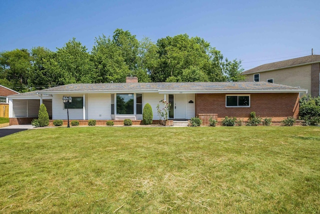 100 Monument Ave, Harrisonburg, VA 22801 - ranch-style home featuring a front yard, a chimney, and brick siding