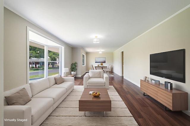 100 Monument Ave, Harrisonburg, VA 22801 - living room featuring crown molding, dark wood-style floors, and baseboards
