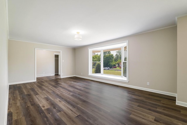 100 Monument Ave, Harrisonburg, VA 22801 - empty room with baseboards, dark wood-style floors, and ornamental molding