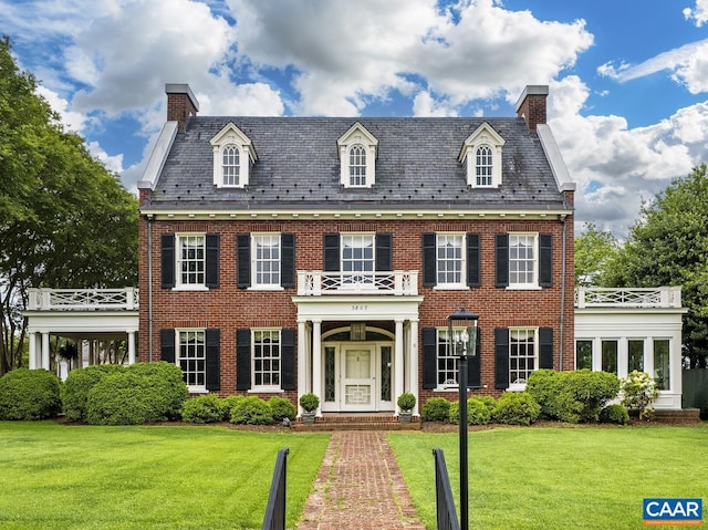 3809 Peakland Pl, Lynchburg, VA 24503 - colonial inspired home with a high end roof, a chimney, and a front lawn